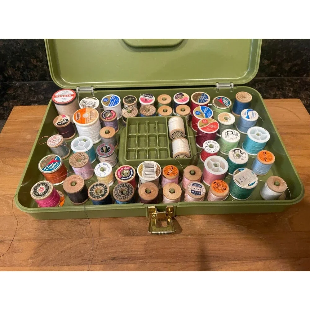 Vintage Sewing Thread Box with vintage threads -A